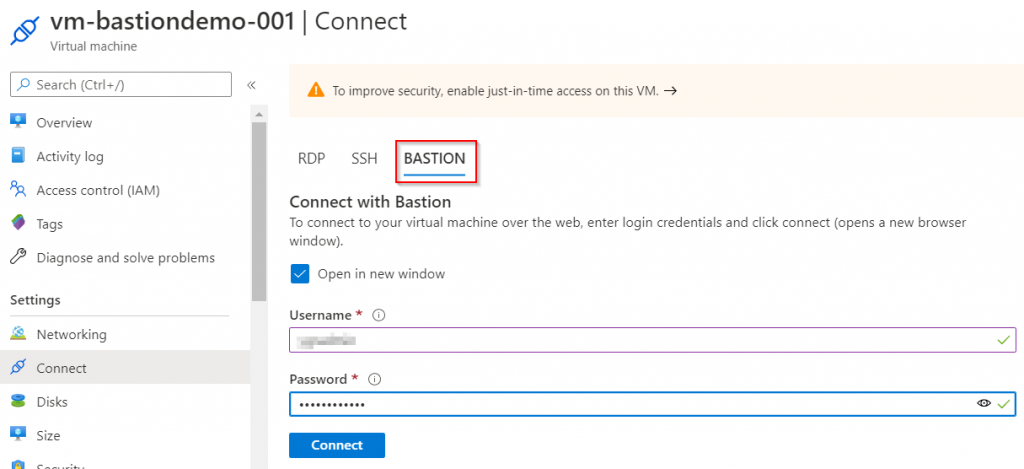 Azure Bastion connect