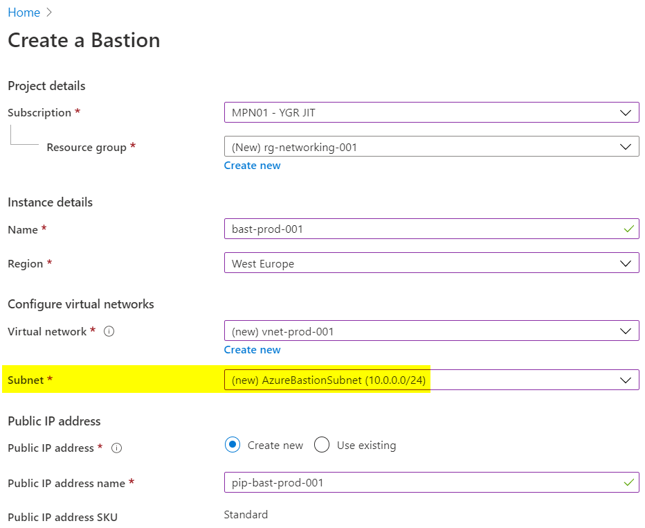 creation select subnet