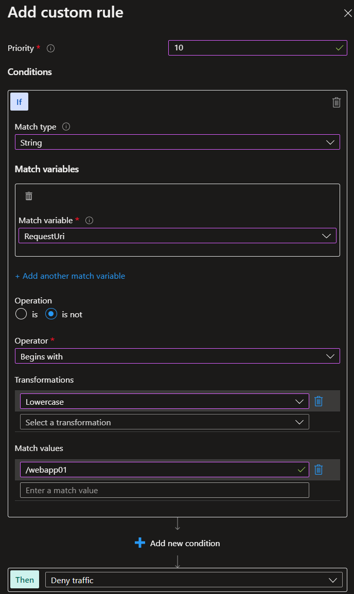 Application Gateway WAF Custom Rule Example.